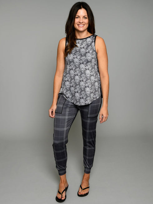The Tie Back Tank -  Grey Floral / Grey Plaid